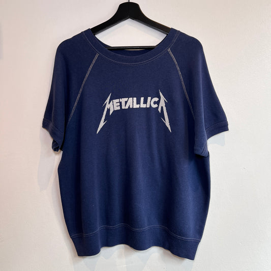 1980s Short Sleeve Navy Blue Sweatshirt with Metallica Print
