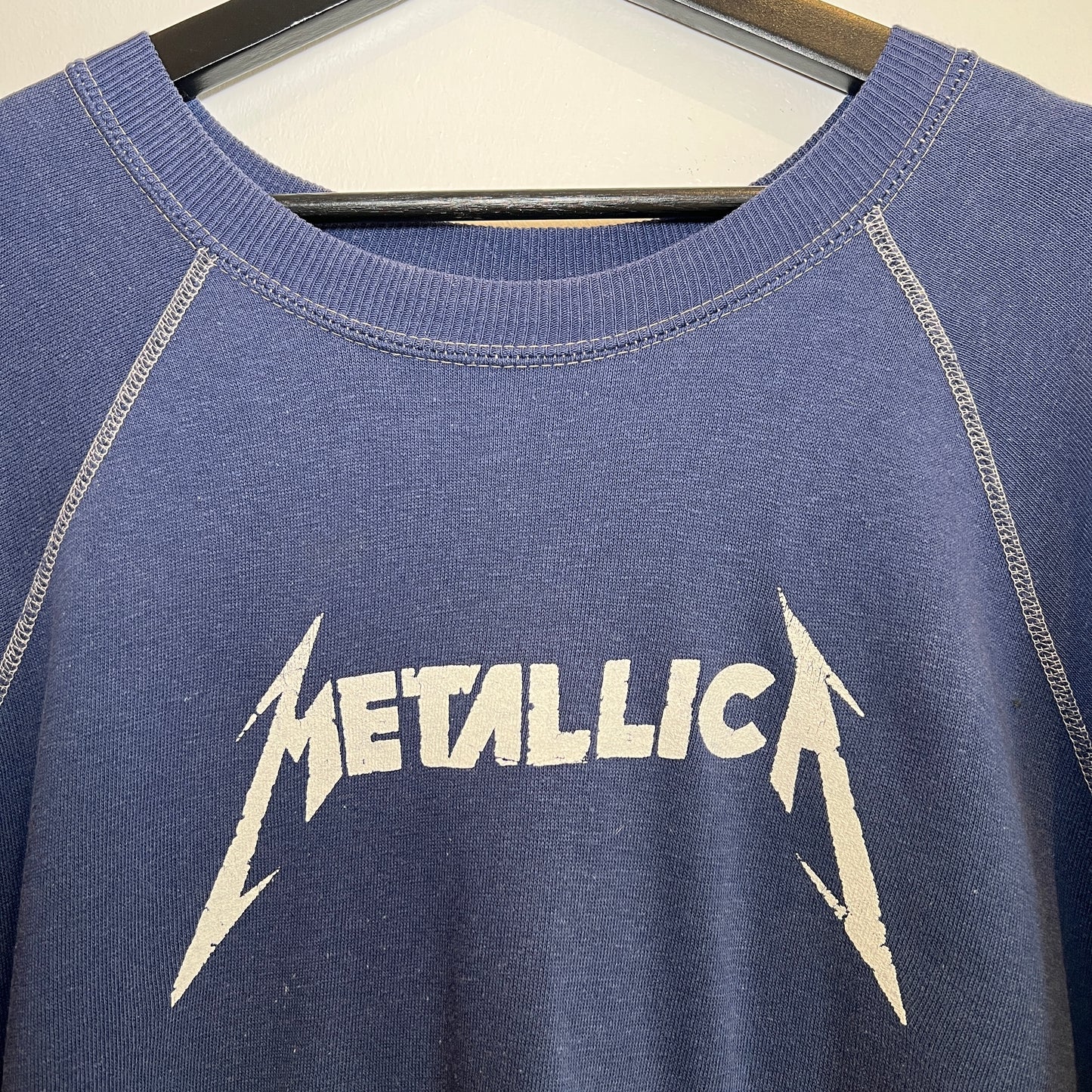 1980s Short Sleeve Navy Blue Sweatshirt with Metallica Print