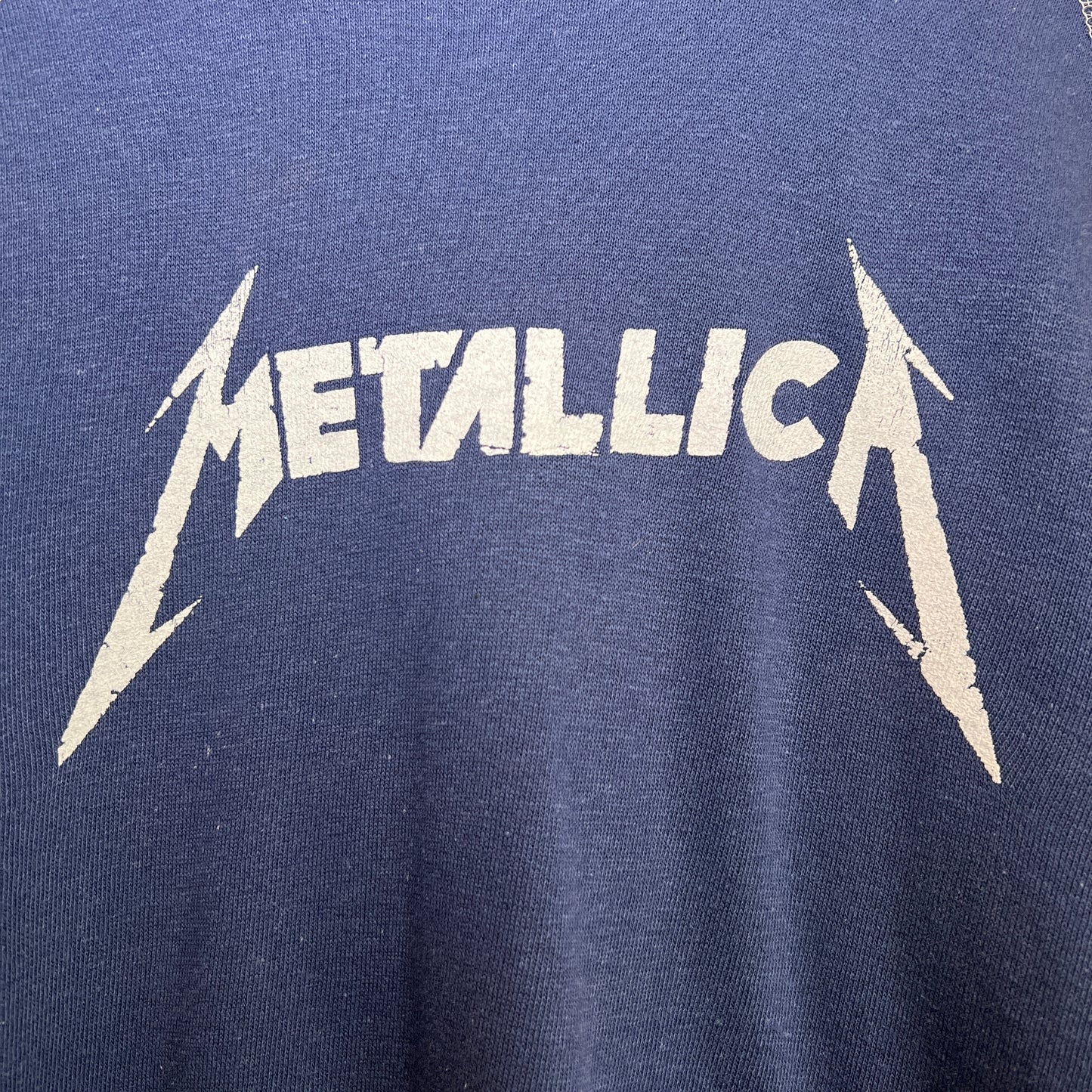 1980s Short Sleeve Navy Blue Sweatshirt with Metallica Print