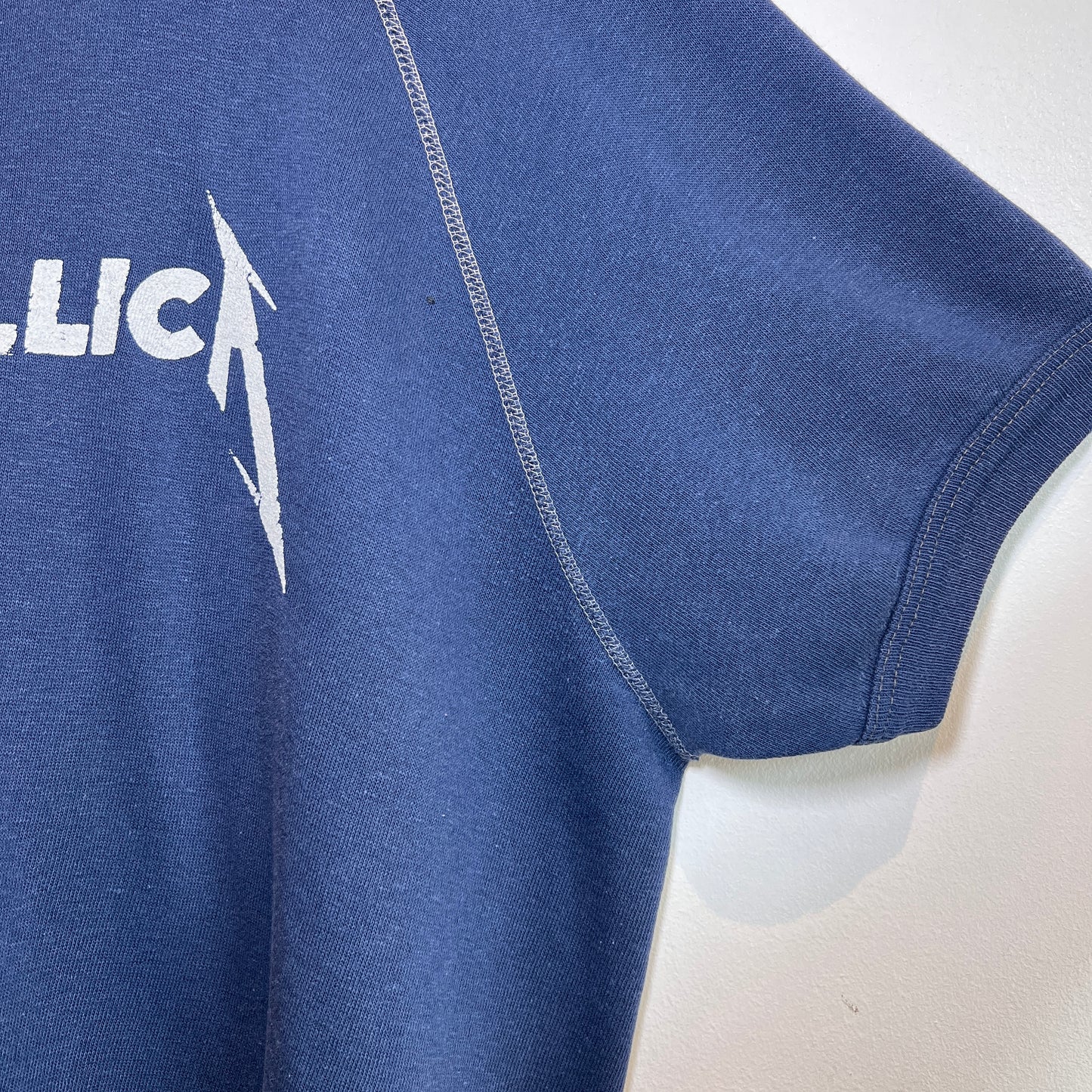 1980s Short Sleeve Navy Blue Sweatshirt with Metallica Print