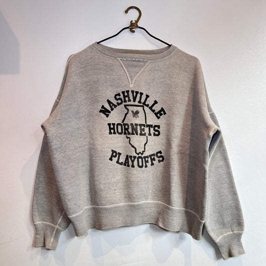 1940s Leacock's St. Louis Double V Super Boxy Medium Heather Grey Sweatshirt with Nashville Hornets Playoffs Print