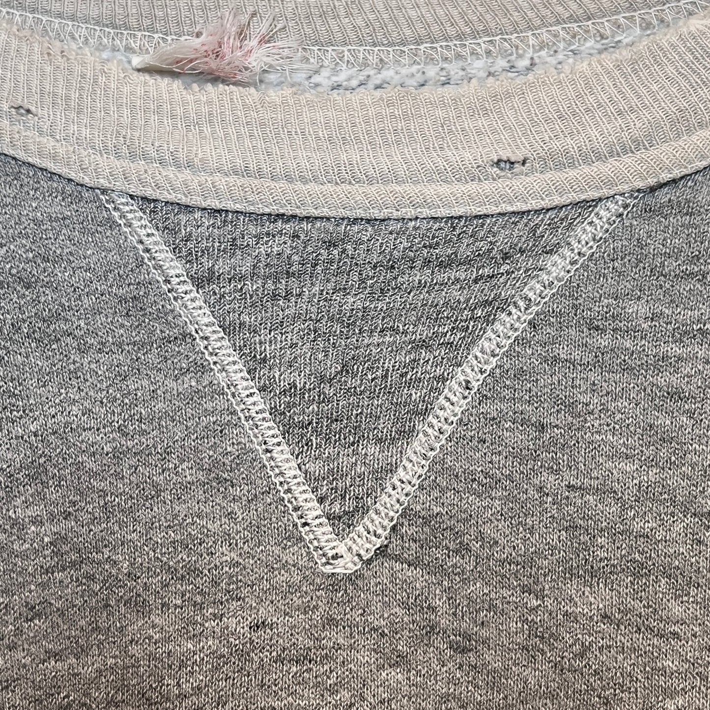 1950s Russell Athletic Single V Boxy Two Tone Medium Heather Grey Sweatshirt with Red H Print