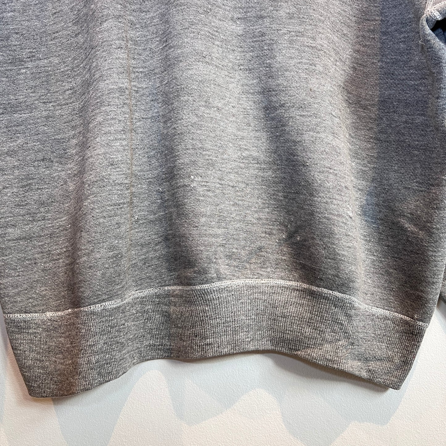 1950s Russell Athletic Single V Boxy Two Tone Medium Heather Grey Sweatshirt with Red H Print