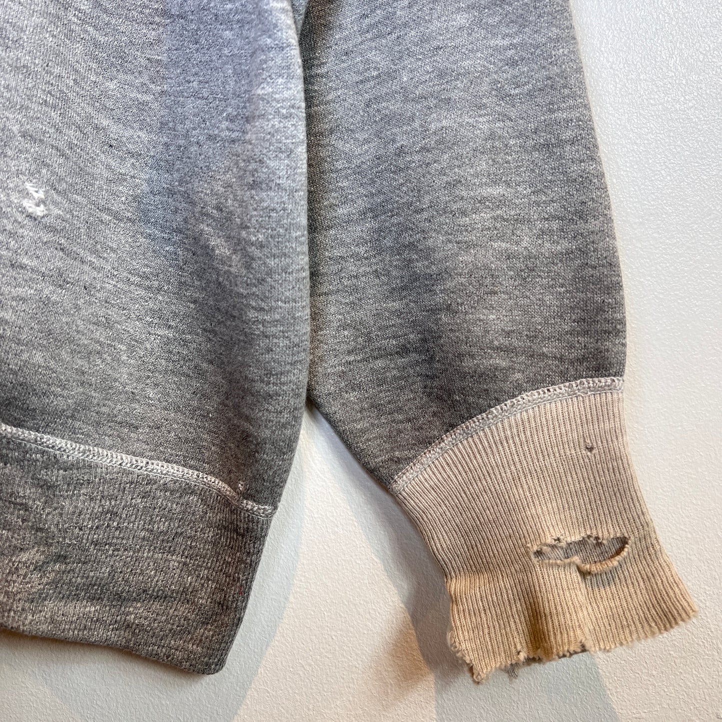 1950s Russell Athletic Single V Boxy Two Tone Medium Heather Grey Sweatshirt with Red H Print