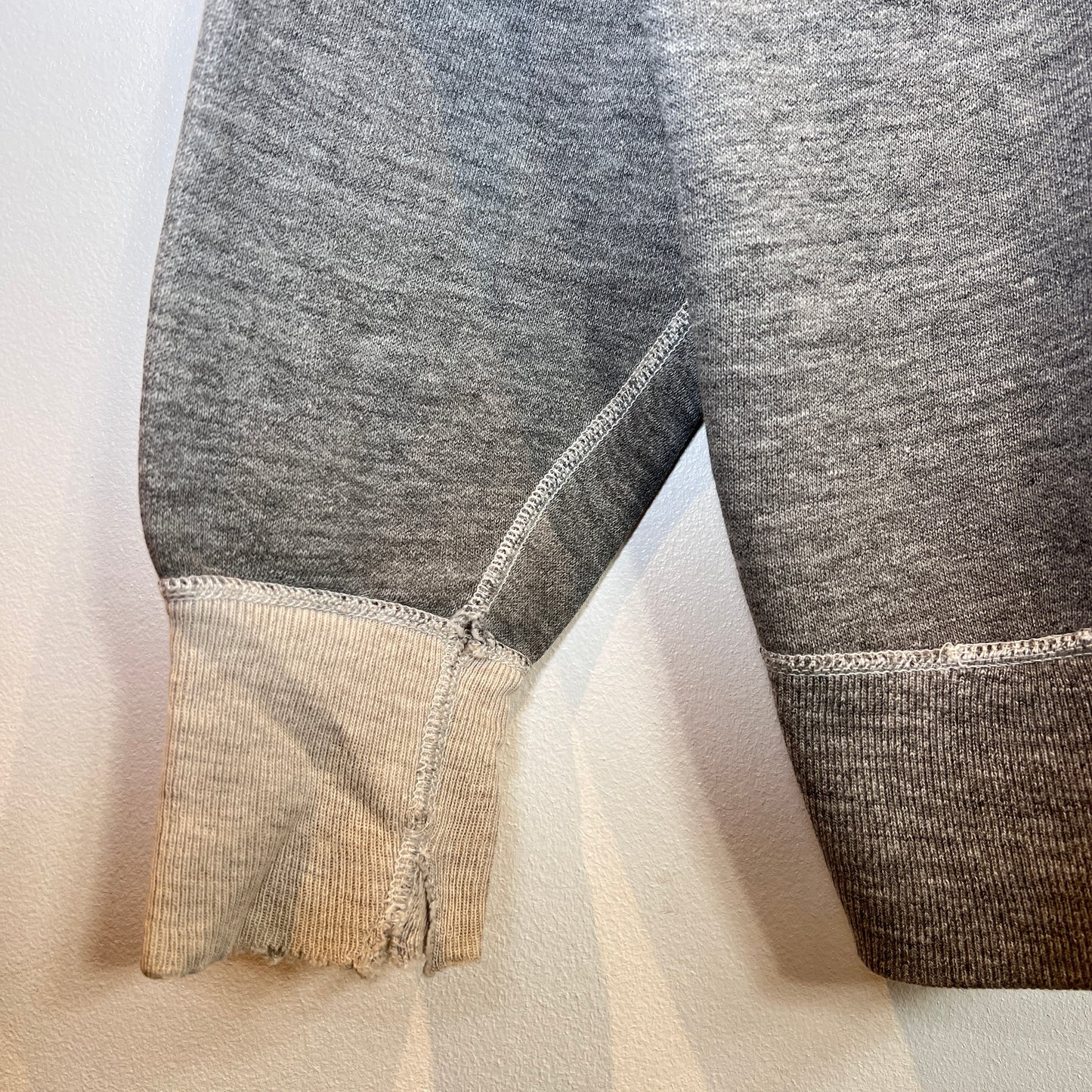 1950s Russell Athletic Single V Boxy Two Tone Medium Heather Grey Sweatshirt with Red H Print