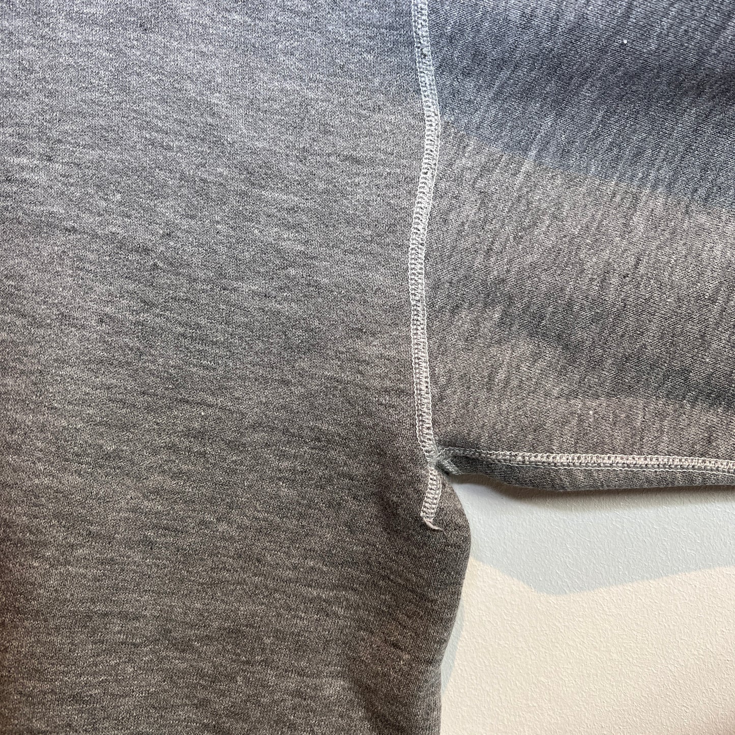 1950s Russell Athletic Single V Boxy Two Tone Medium Heather Grey Sweatshirt with Red H Print