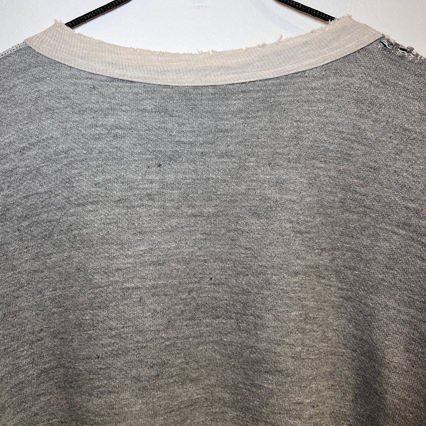 1950s Russell Athletic Single V Boxy Two Tone Medium Heather Grey Sweatshirt with Red H Print