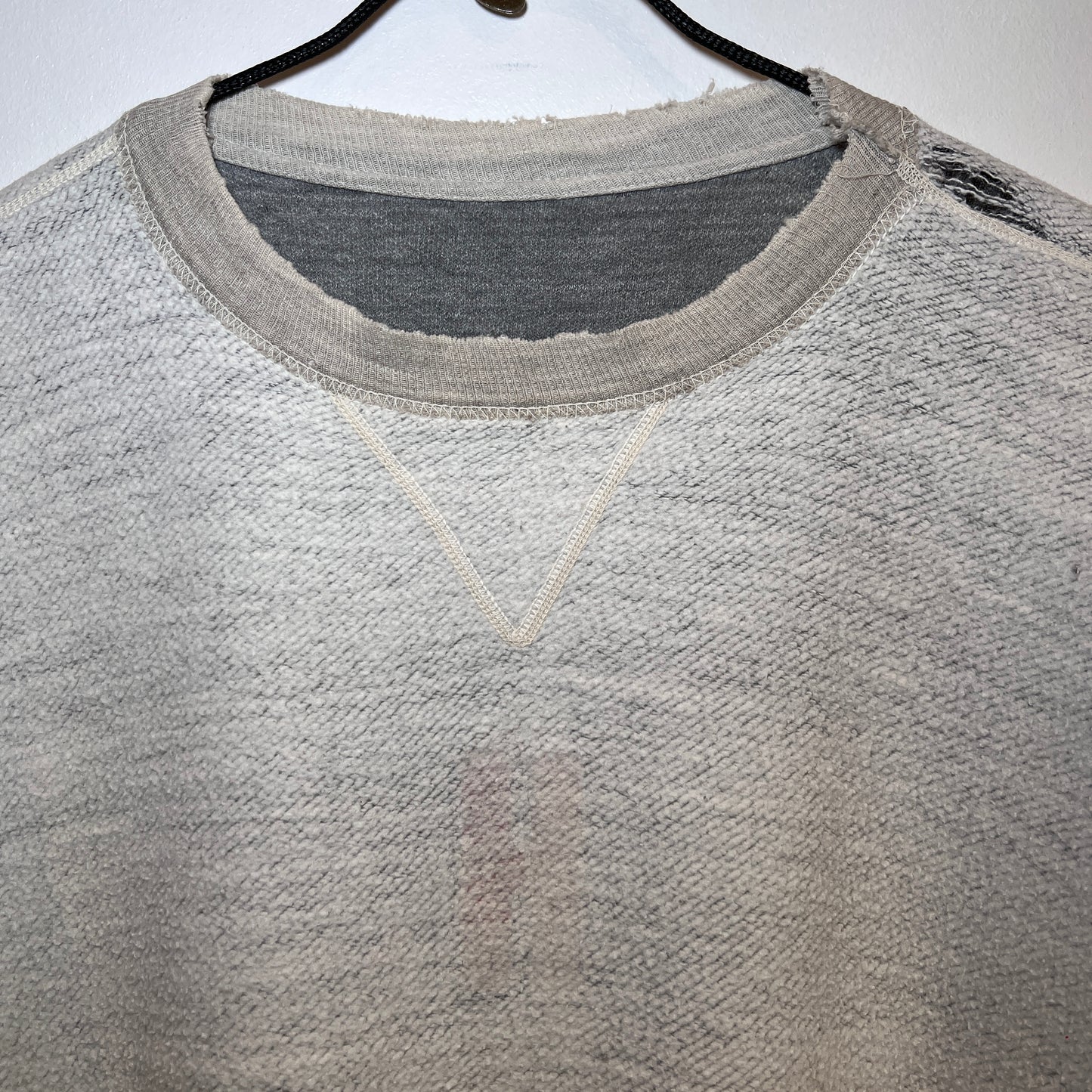 1950s Russell Athletic Single V Boxy Two Tone Medium Heather Grey Sweatshirt with Red H Print