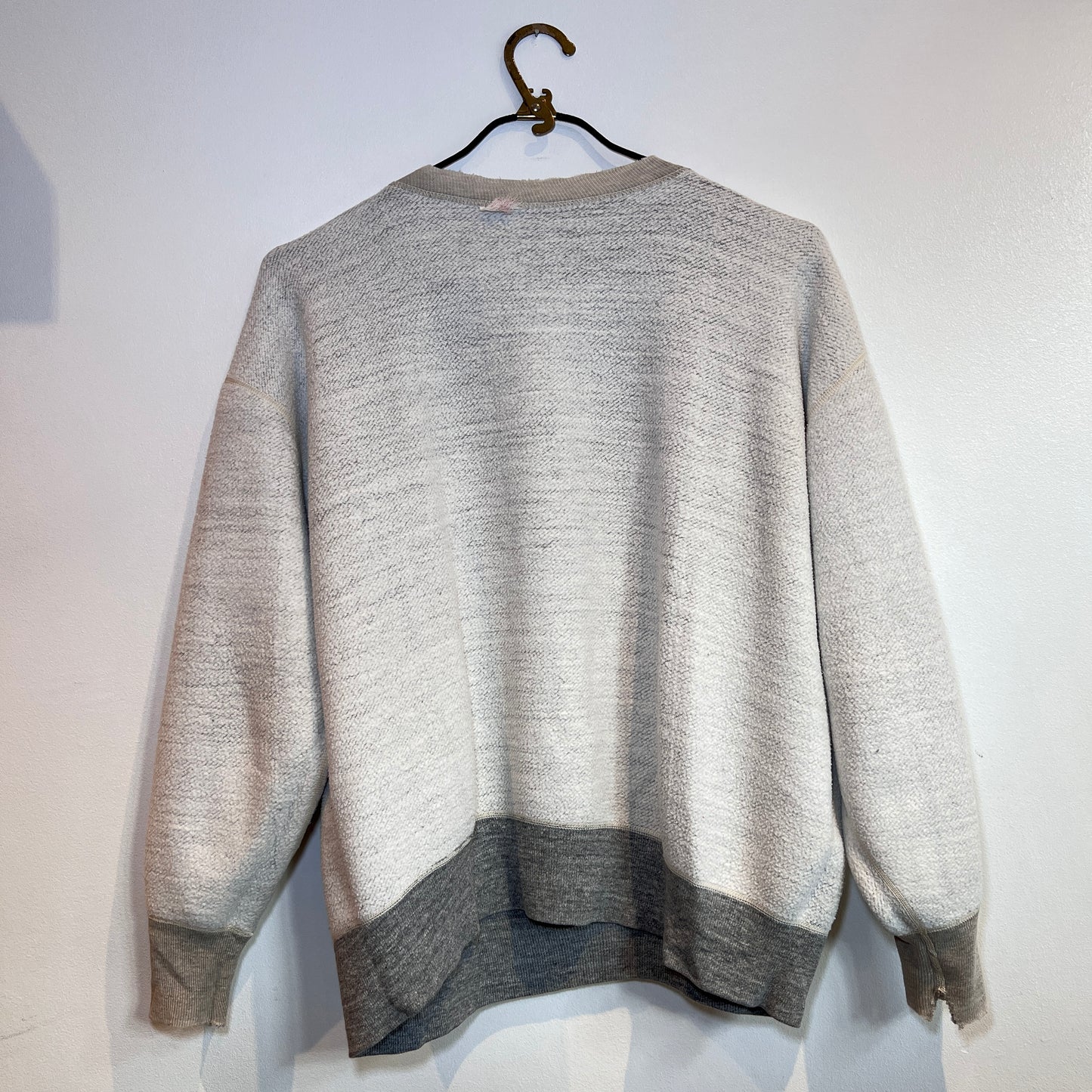 1950s Russell Athletic Single V Boxy Two Tone Medium Heather Grey Sweatshirt with Red H Print