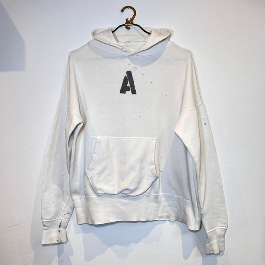 1950s Boxy White Hoodie Sweatshirt with A Stencil