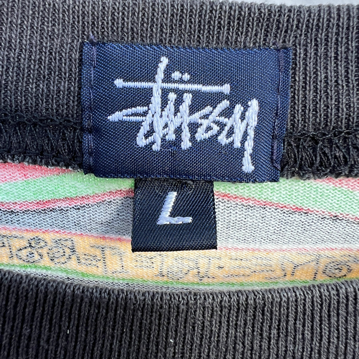 1980s Stüssy "TomTom" Irie Roots and Rasta Rydim Pocket T-Shirt with All-over Print