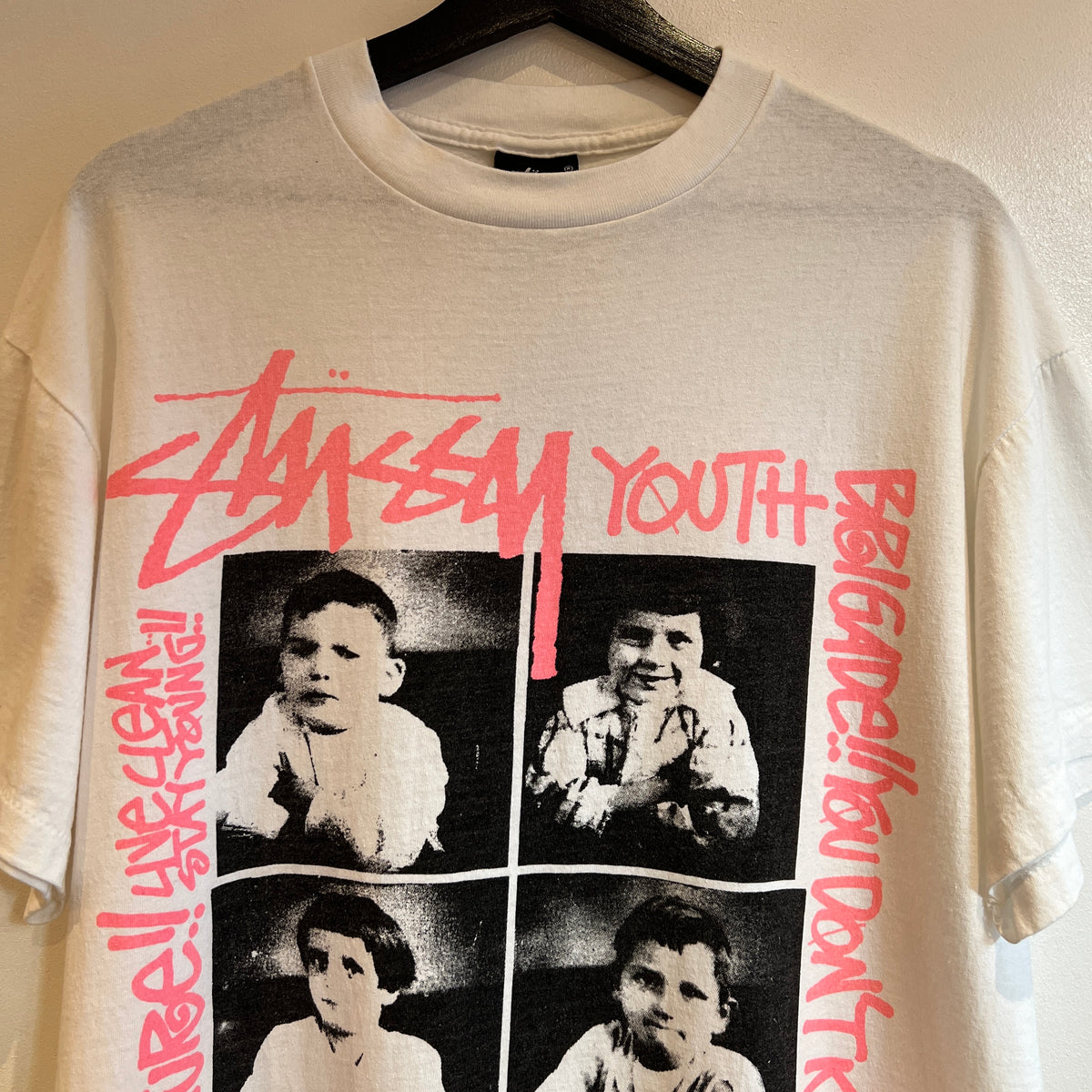 1990s ~ 1994s Stüssy White T-Shirt with the Classic Iconic Youth Brigade Graphic Print