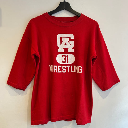 1967s ~ 1971s Champion Three-Quarter Sleeve Varsity Red Sweatshirt with Wrestling Print