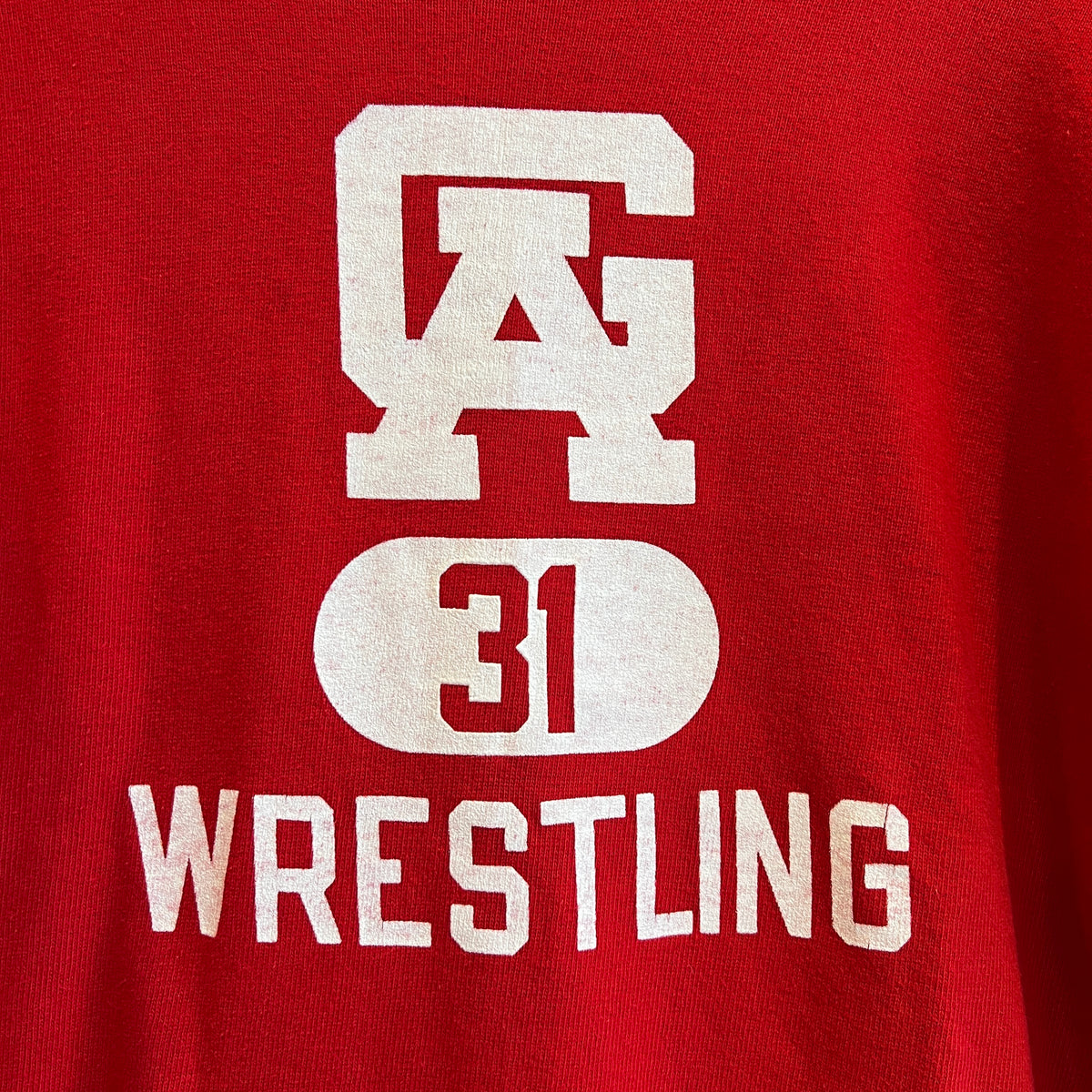 1967s ~ 1971s Champion Three-Quarter Sleeve Varsity Red Sweatshirt with Wrestling Print