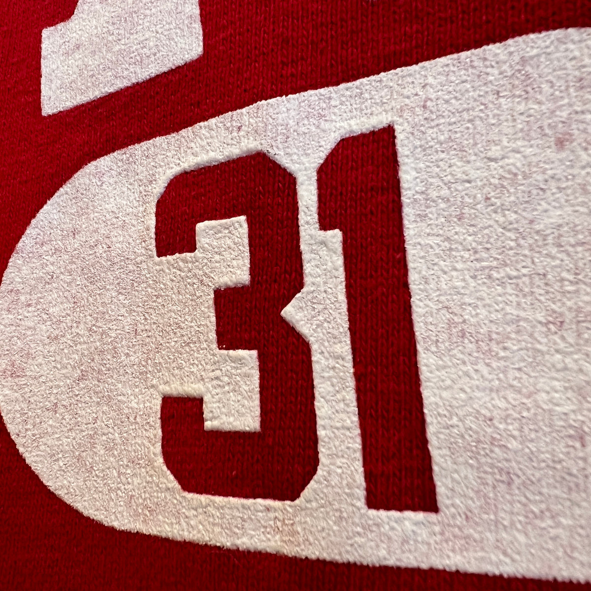 1967s ~ 1971s Champion Three-Quarter Sleeve Varsity Red Sweatshirt with Wrestling Print