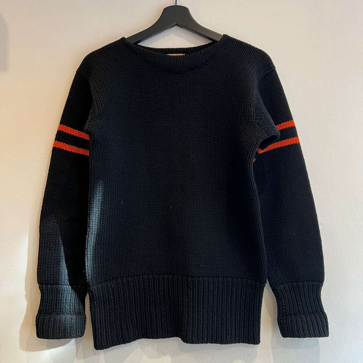 1947s ~ 1950s Champion Varsity Wool Knit Black Sweater with Princeton Orange Double Stripes