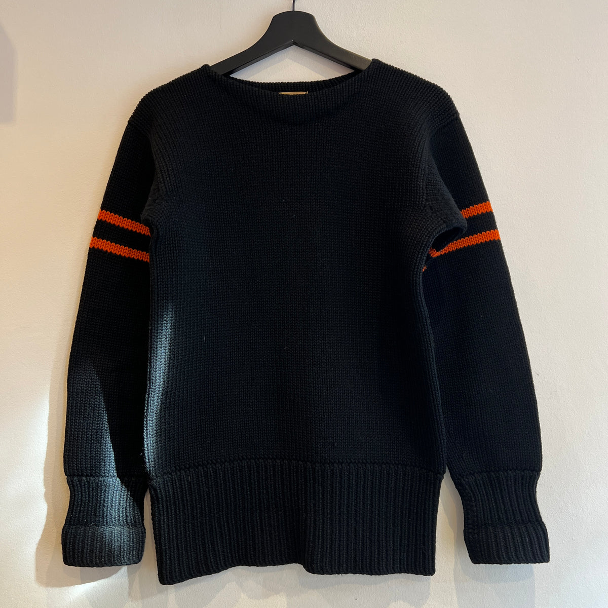 1947s ~ 1950s Champion Varsity Wool Knit Black Sweater with Princeton Orange Double Stripes