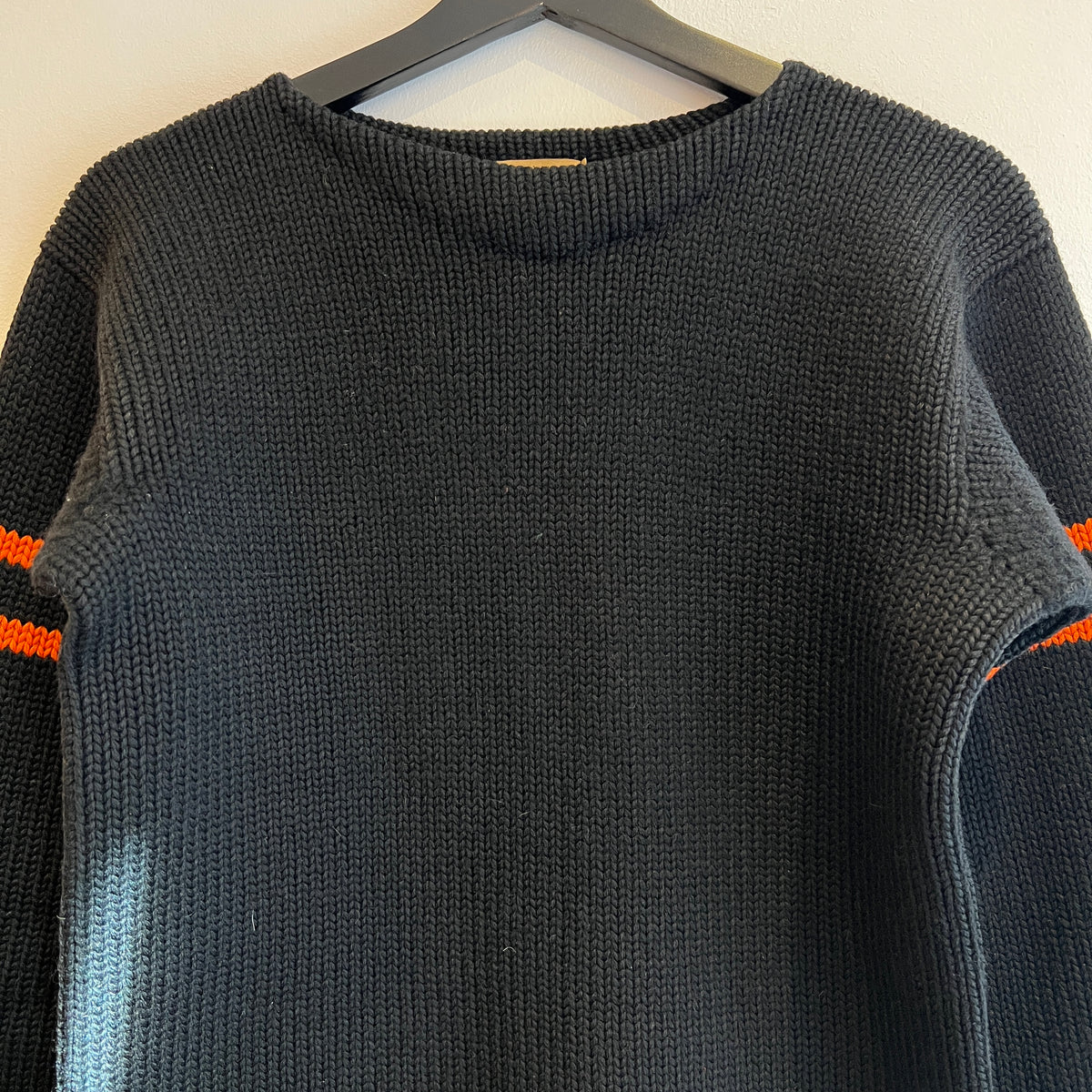 1947s ~ 1950s Champion Varsity Wool Knit Black Sweater with Princeton Orange Double Stripes