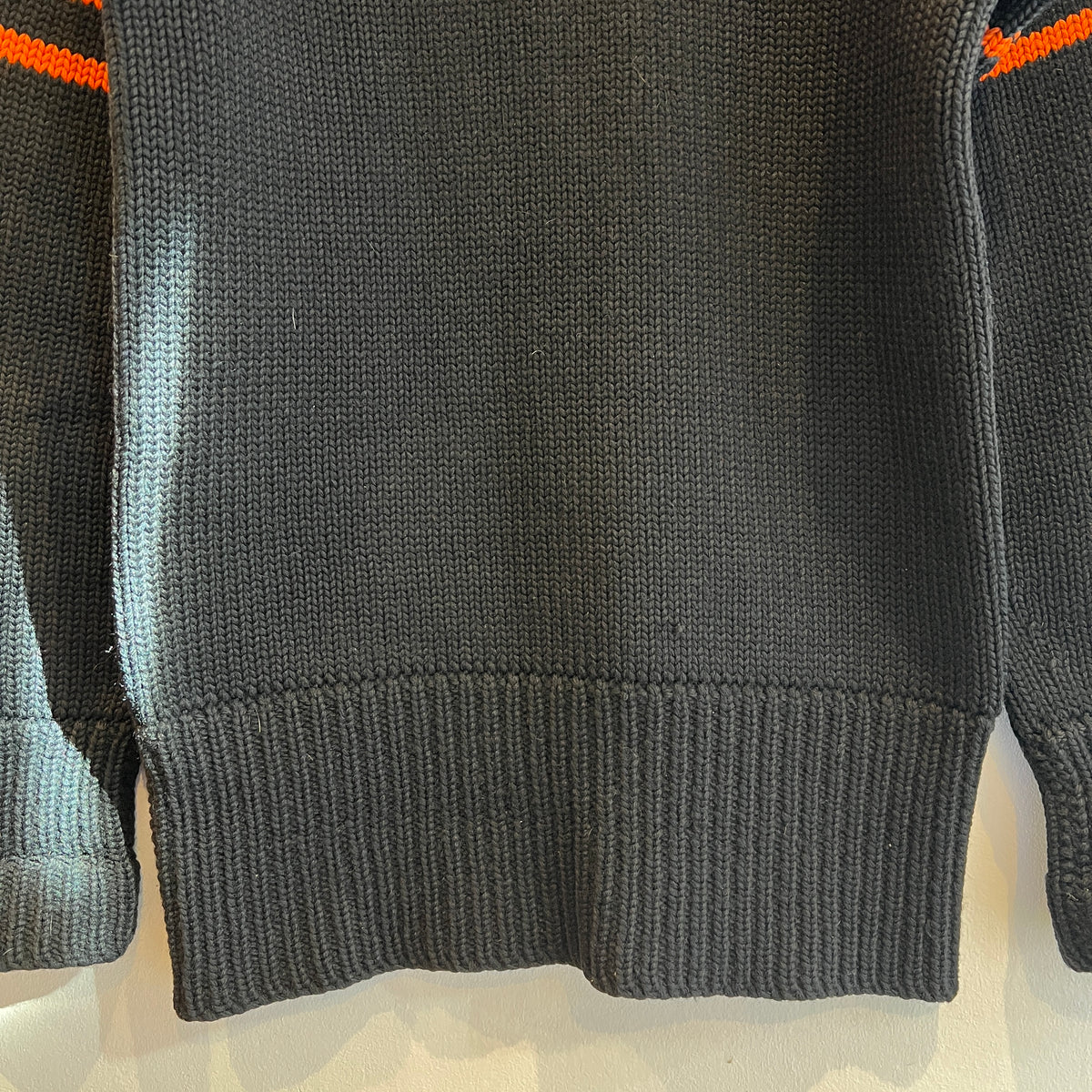 1947s ~ 1950s Champion Varsity Wool Knit Black Sweater with Princeton Orange Double Stripes