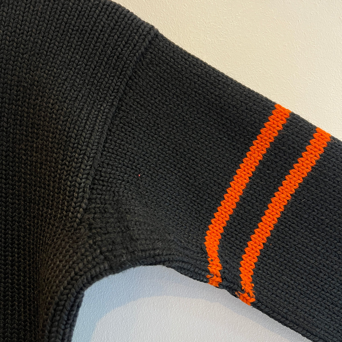 1947s ~ 1950s Champion Varsity Wool Knit Black Sweater with Princeton Orange Double Stripes