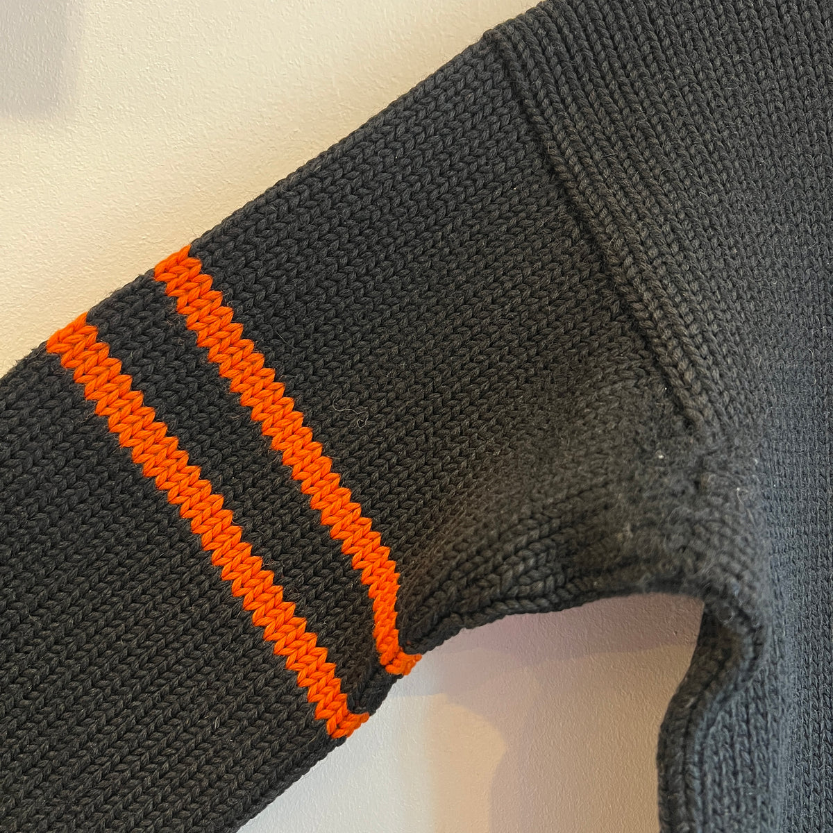 1947s ~ 1950s Champion Varsity Wool Knit Black Sweater with Princeton Orange Double Stripes