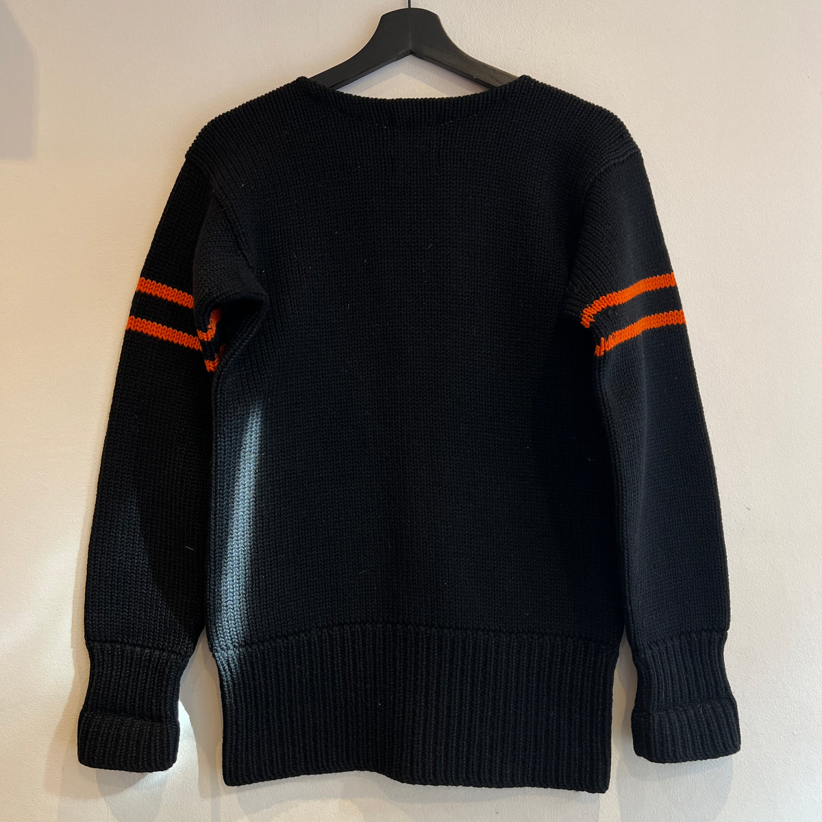 1947s ~ 1950s Champion Varsity Wool Knit Black Sweater with Princeton Orange Double Stripes