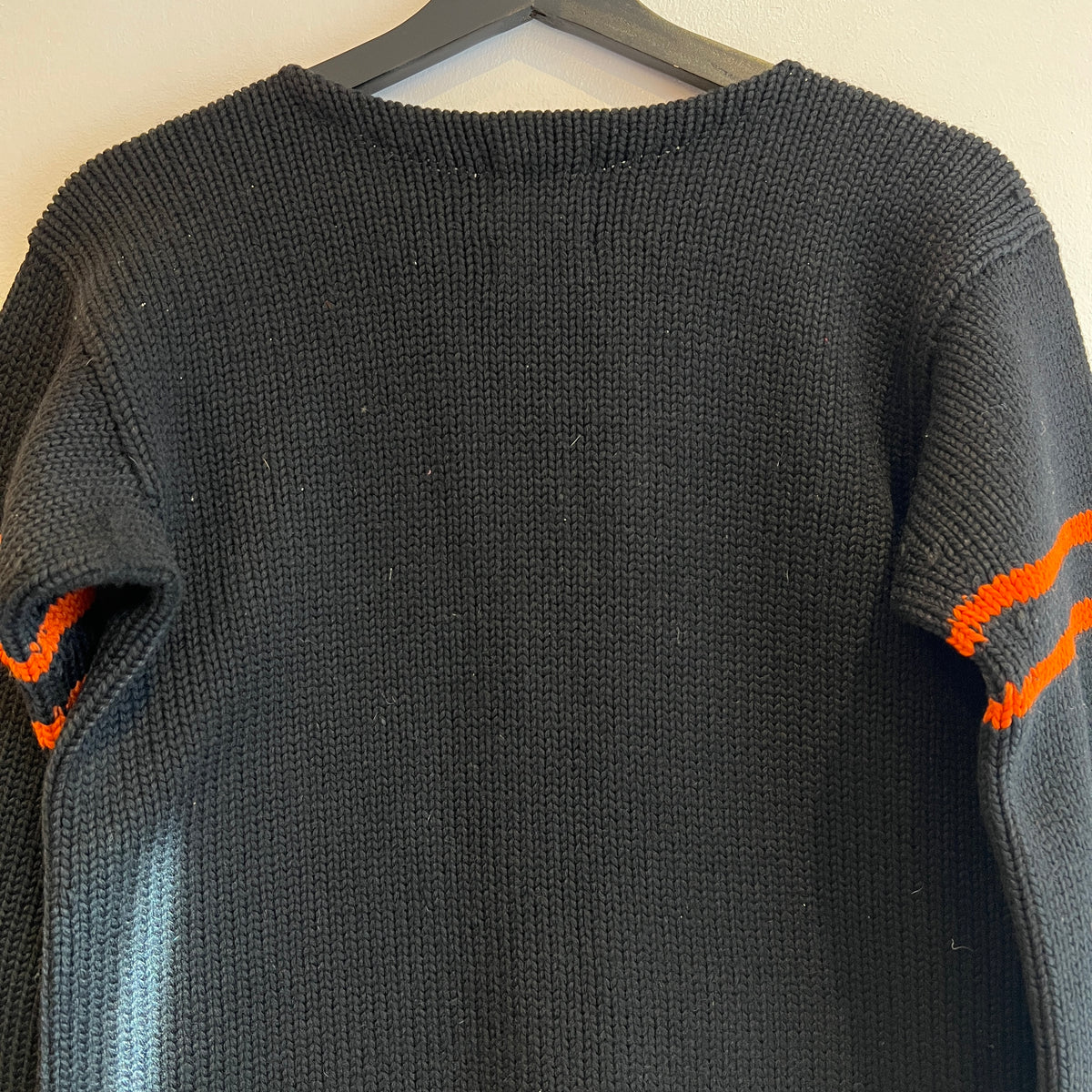 1947s ~ 1950s Champion Varsity Wool Knit Black Sweater with Princeton Orange Double Stripes