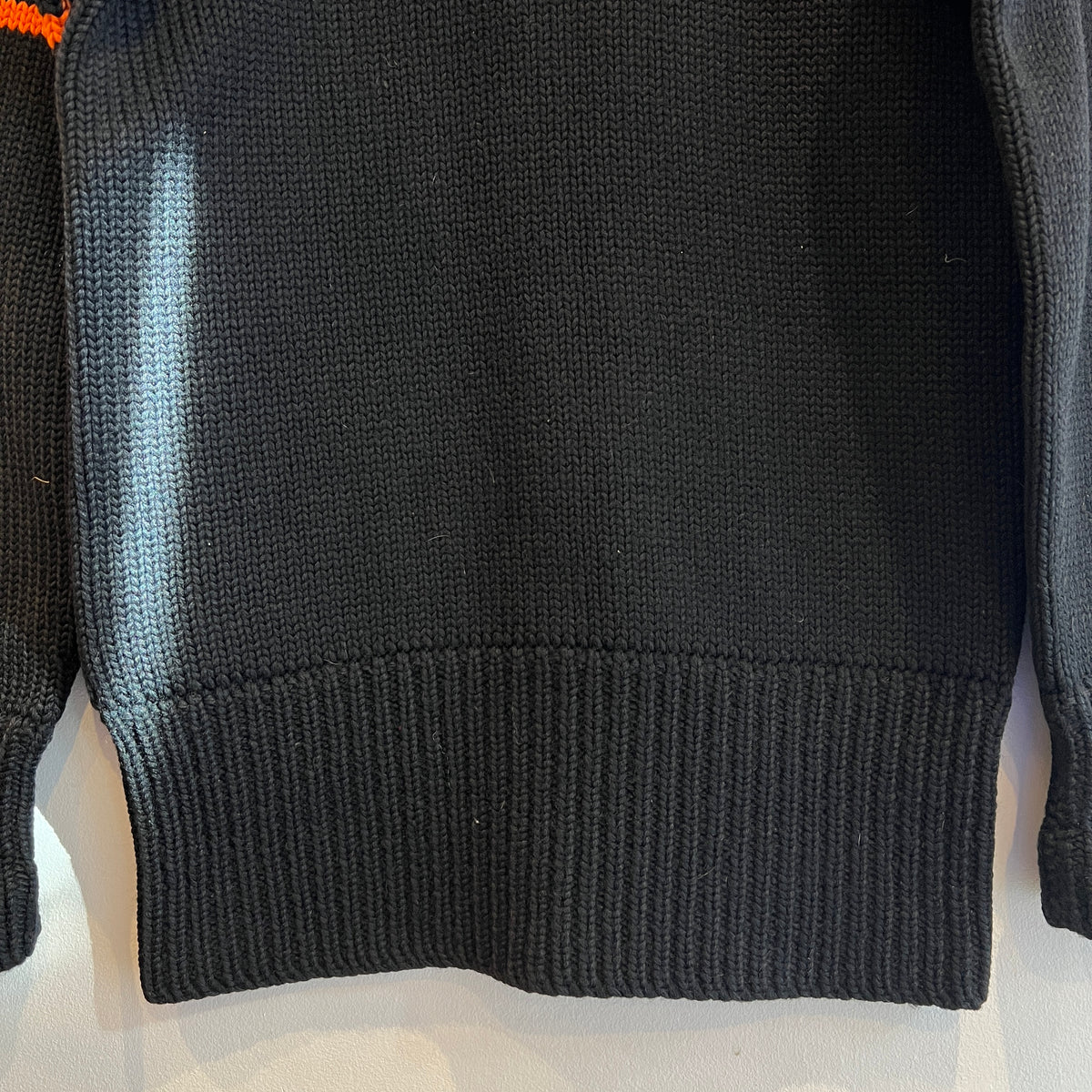 1947s ~ 1950s Champion Varsity Wool Knit Black Sweater with Princeton Orange Double Stripes