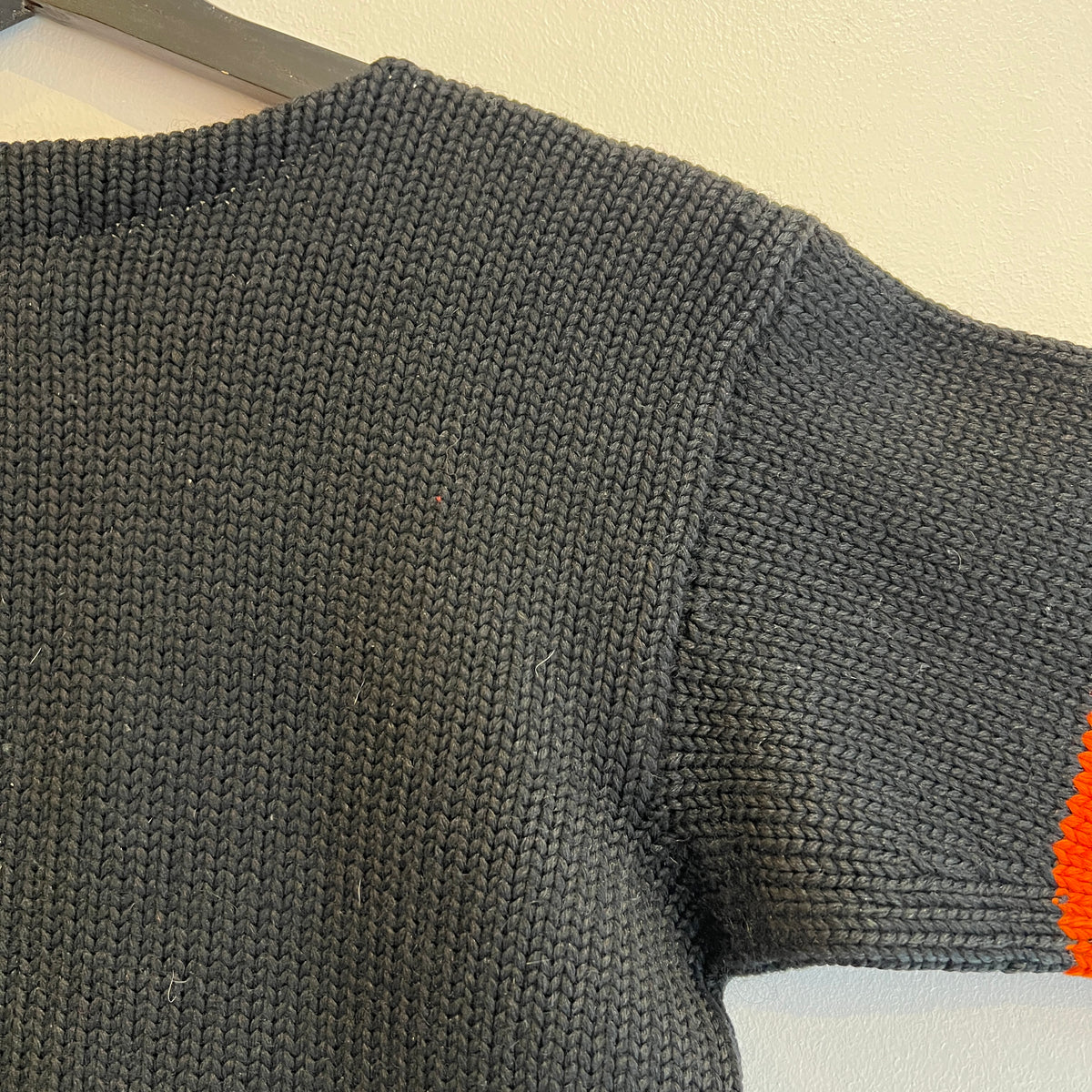 1947s ~ 1950s Champion Varsity Wool Knit Black Sweater with Princeton Orange Double Stripes