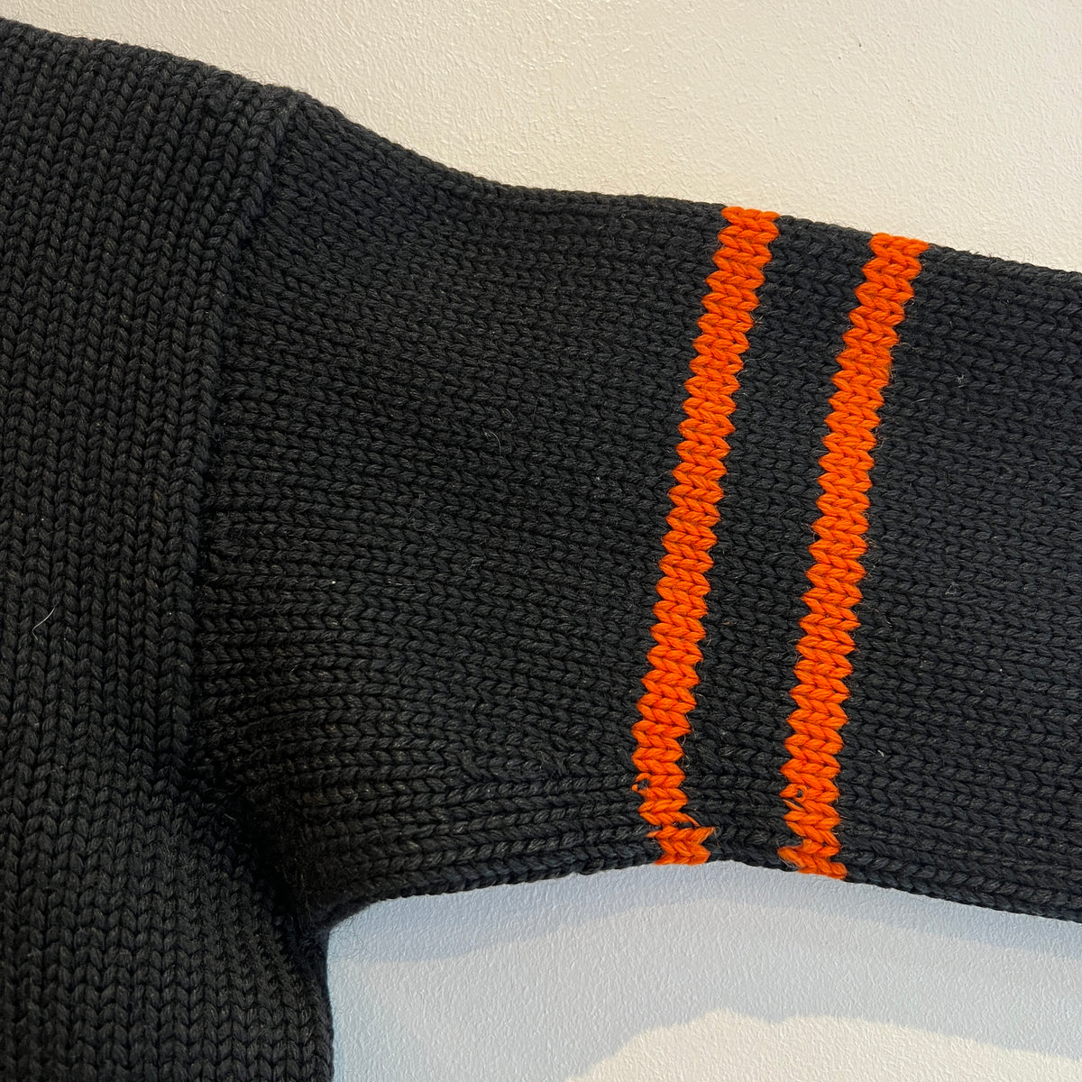1947s ~ 1950s Champion Varsity Wool Knit Black Sweater with Princeton Orange Double Stripes