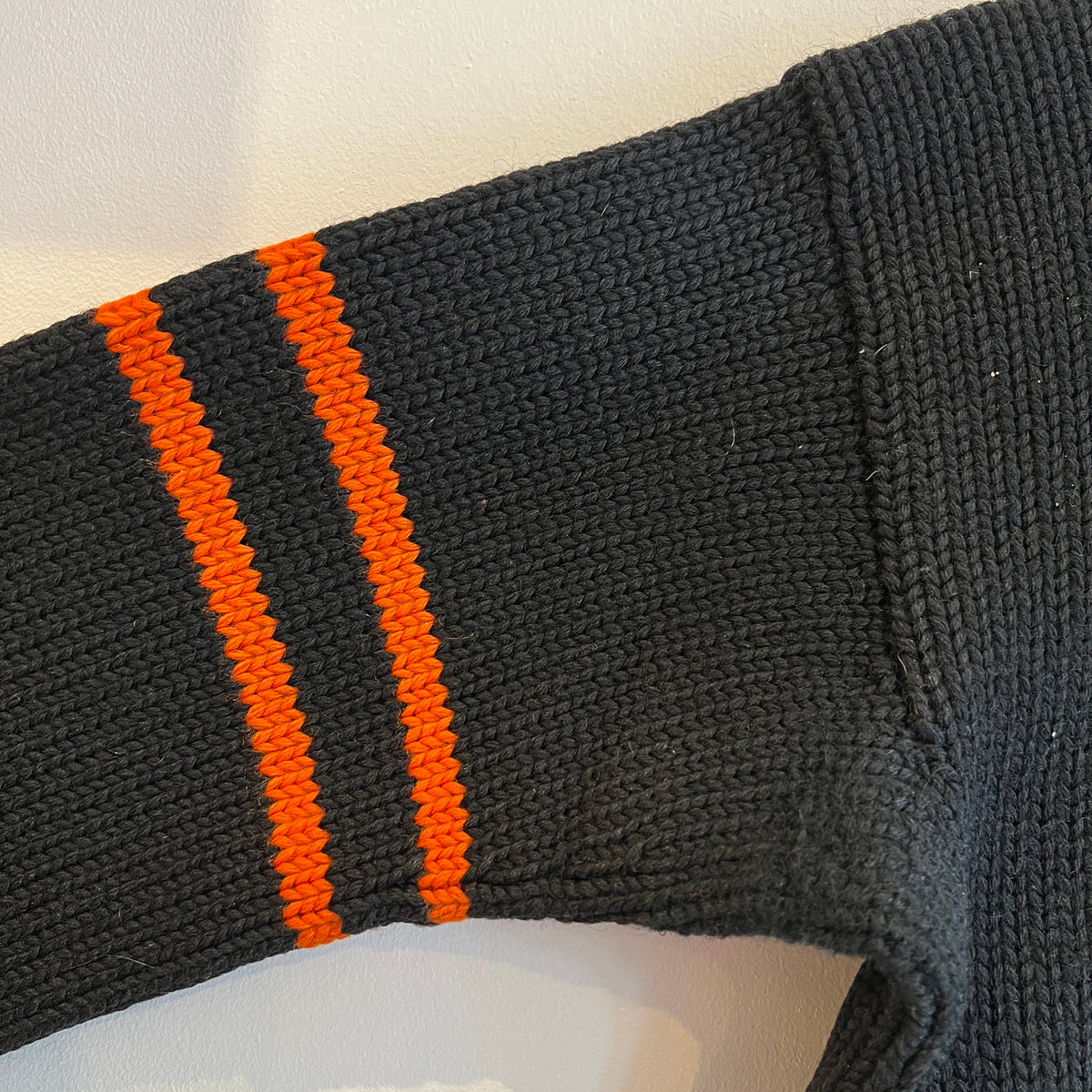 1947s ~ 1950s Champion Varsity Wool Knit Black Sweater with Princeton Orange Double Stripes