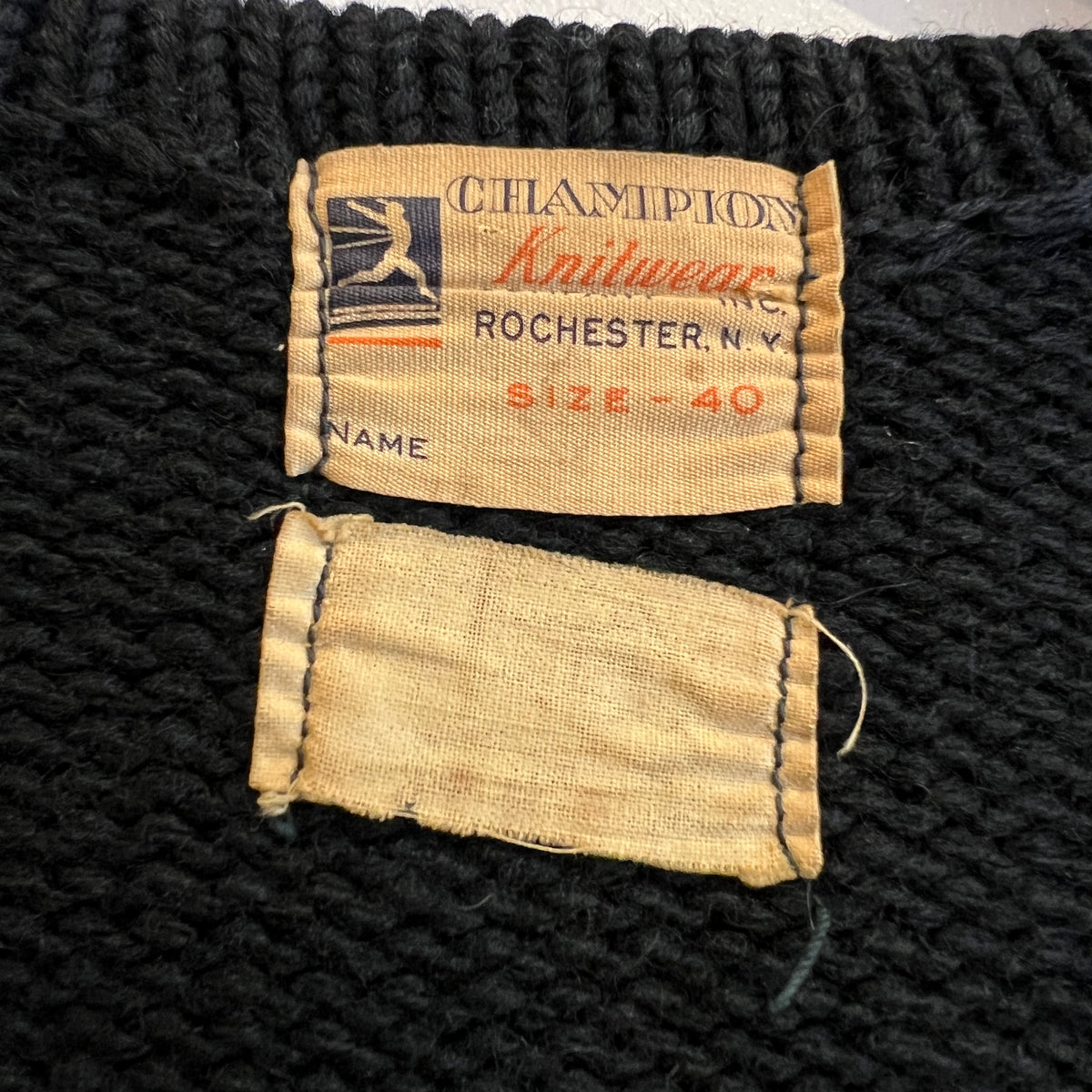 1947s ~ 1950s Champion Varsity Wool Knit Black Sweater with Princeton Orange Double Stripes
