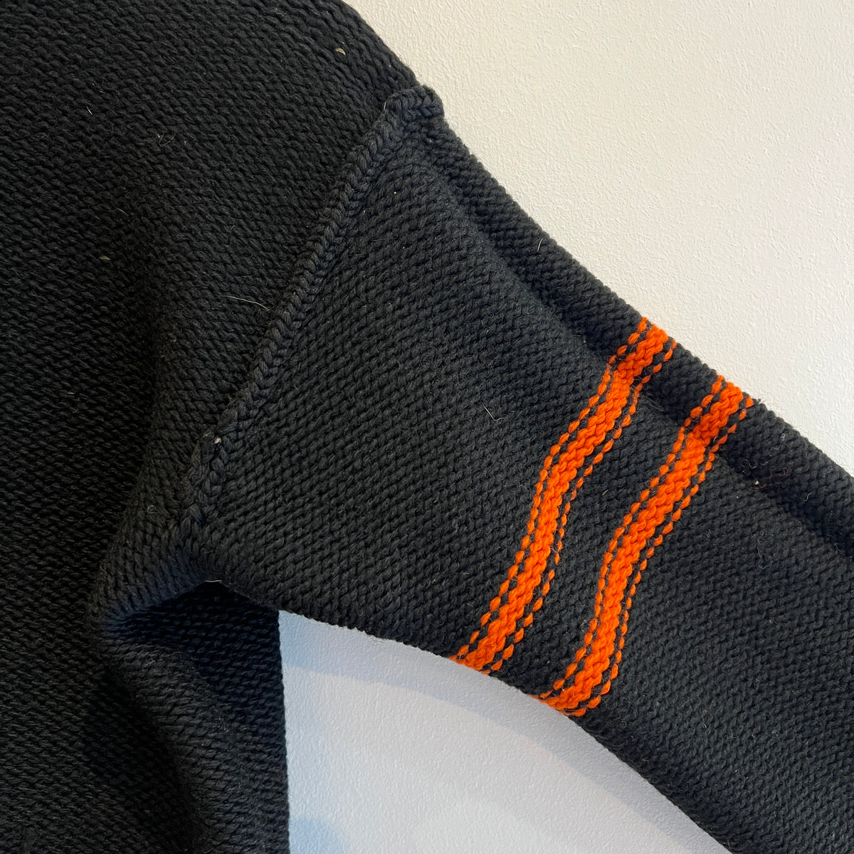 1947s ~ 1950s Champion Varsity Wool Knit Black Sweater with Princeton Orange Double Stripes