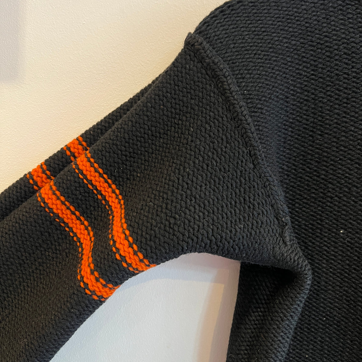1947s ~ 1950s Champion Varsity Wool Knit Black Sweater with Princeton Orange Double Stripes