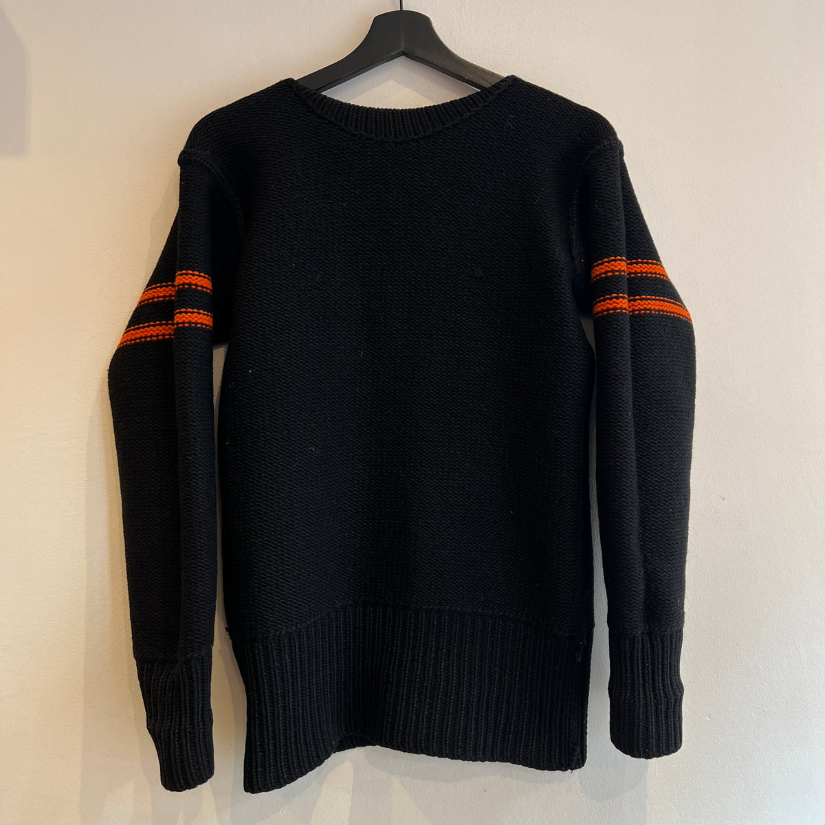 1947s ~ 1950s Champion Varsity Wool Knit Black Sweater with Princeton Orange Double Stripes