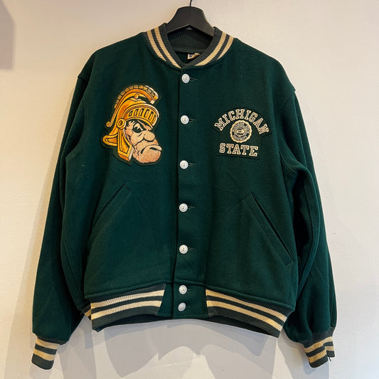 1951s ~ 1961s Champion Varsity Wool Green Jacket with Michigan State Crest and Gruff Sparty Patch