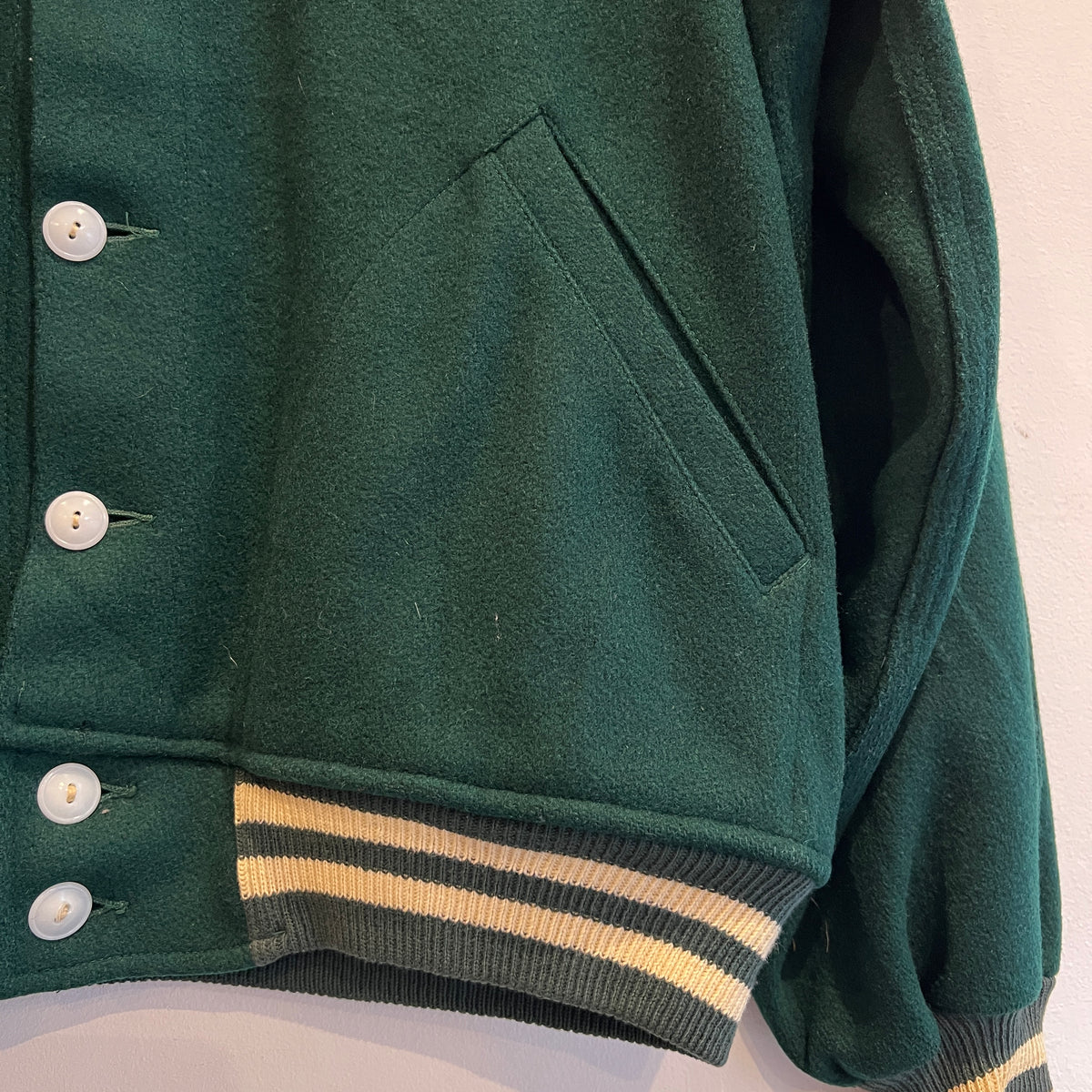 1951s ~ 1961s Champion Varsity Wool Green Jacket with Michigan State Crest and Gruff Sparty Patch