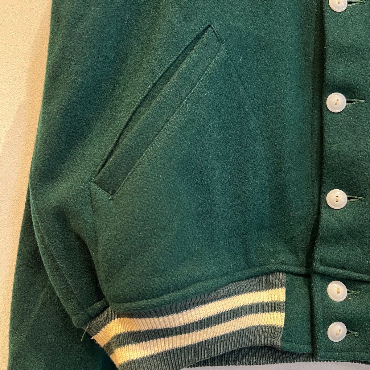1951s ~ 1961s Champion Varsity Wool Green Jacket with Michigan State Crest and Gruff Sparty Patch
