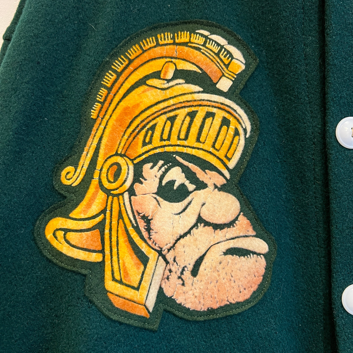 1951s ~ 1961s Champion Varsity Wool Green Jacket with Michigan State Crest and Gruff Sparty Patch