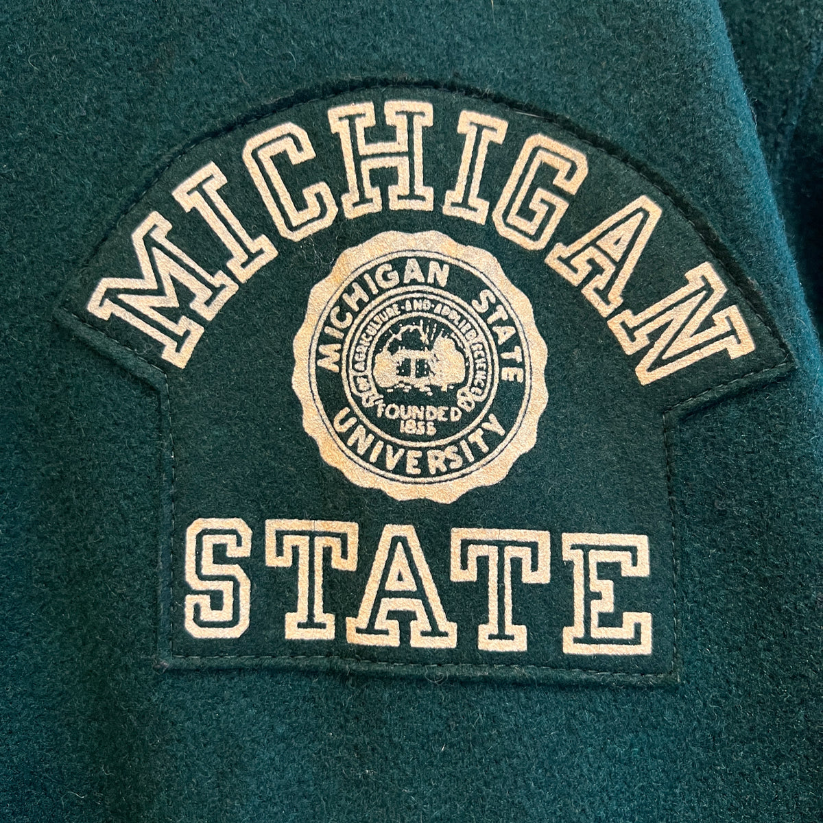 1951s ~ 1961s Champion Varsity Wool Green Jacket with Michigan State Crest and Gruff Sparty Patch