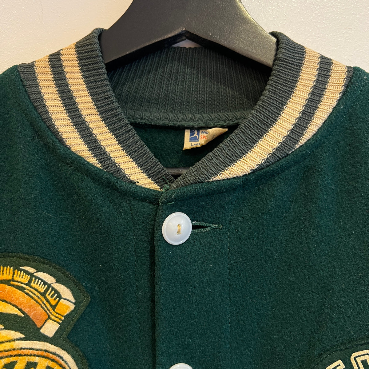 1951s ~ 1961s Champion Varsity Wool Green Jacket with Michigan State Crest and Gruff Sparty Patch