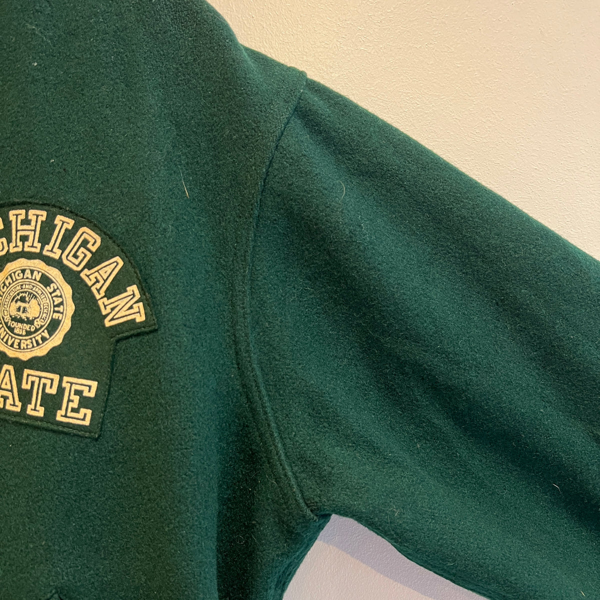 1951s ~ 1961s Champion Varsity Wool Green Jacket with Michigan State Crest and Gruff Sparty Patch
