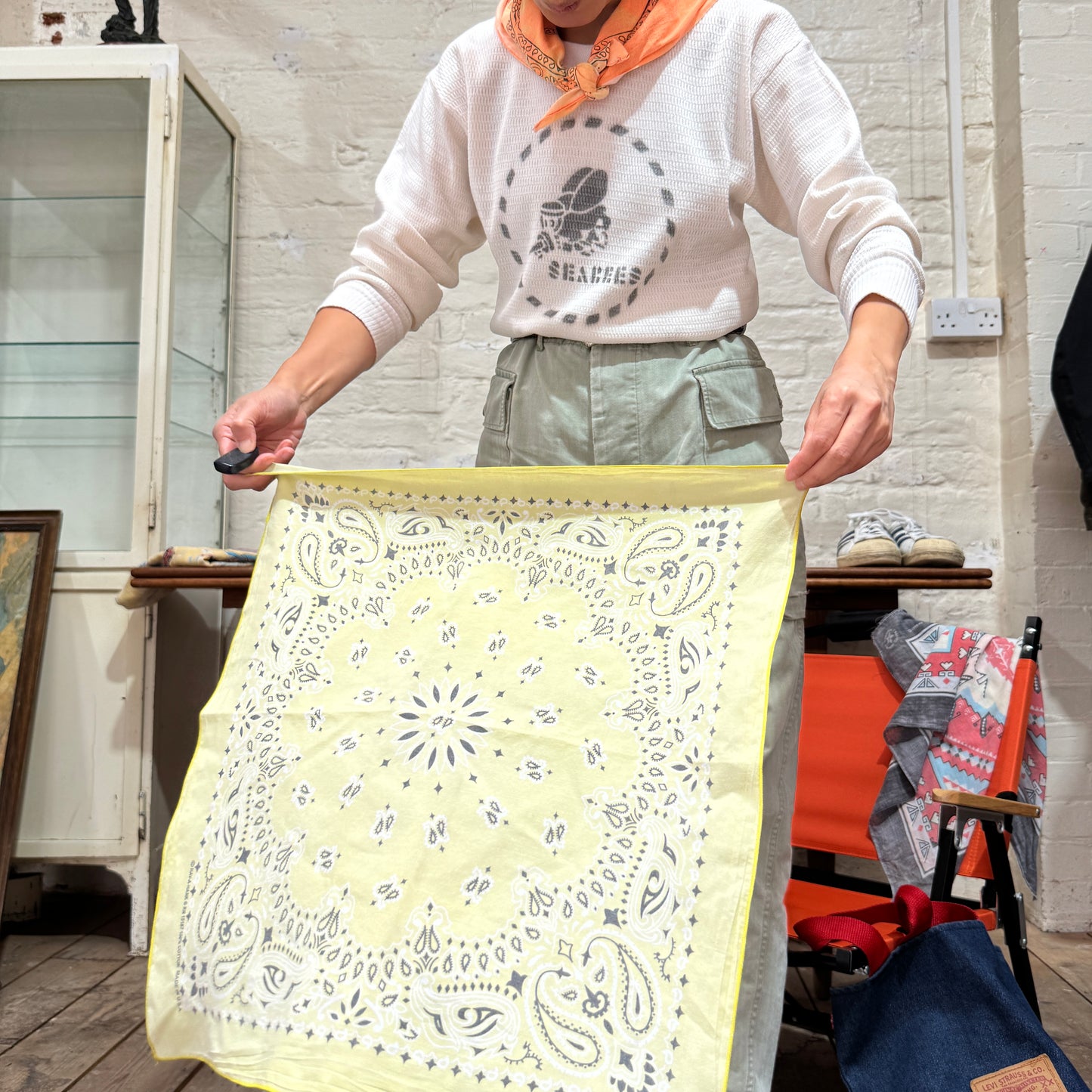 HAV-A-HANK Faded Yellow Color Bandana with Paisley Pattern Print