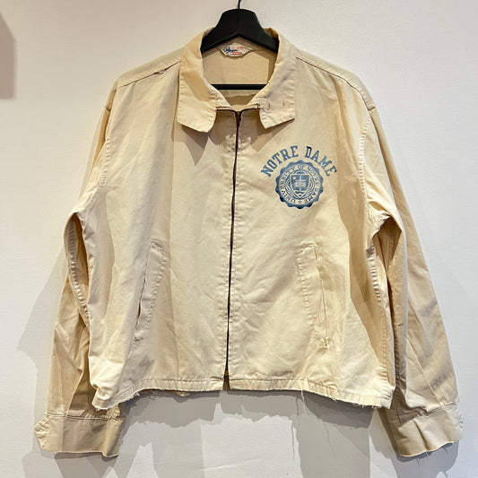 1960s Champion Varsity Cotton Cream Jacket with Notre Dame Crest Print