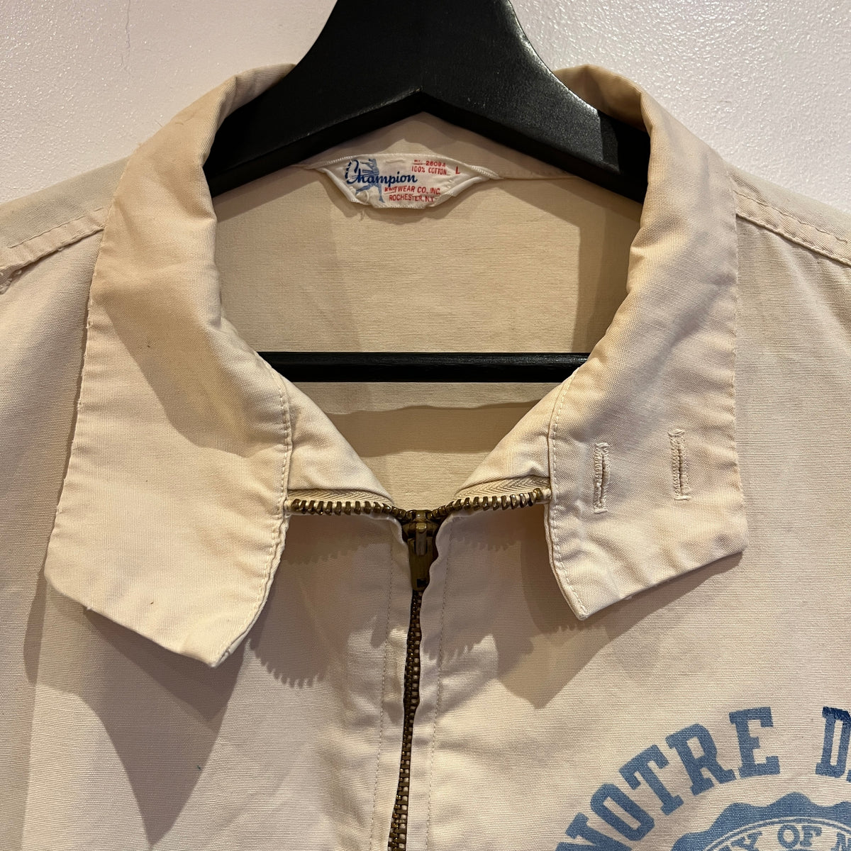 1960s Champion Varsity Cotton Cream Jacket with Notre Dame Crest Print