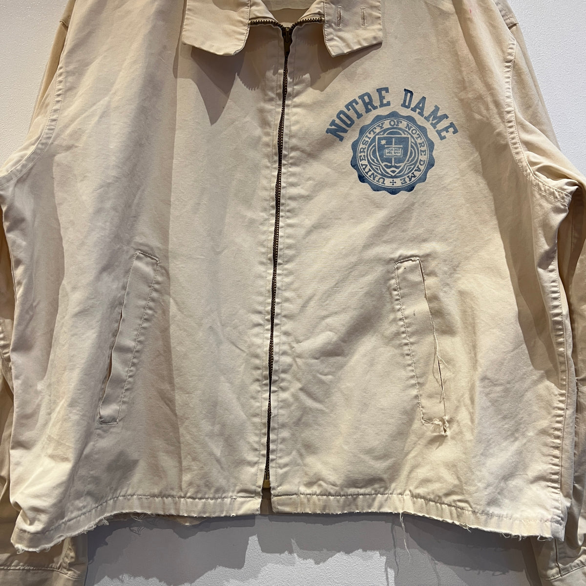 1960s Champion Varsity Cotton Cream Jacket with Notre Dame Crest Print