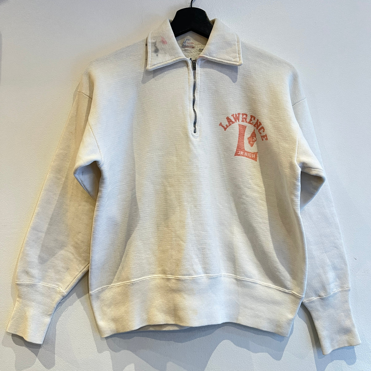 1951s ~ 1961s Champion Half Zip White Sweatshirt with Lawrance Jr. High Print