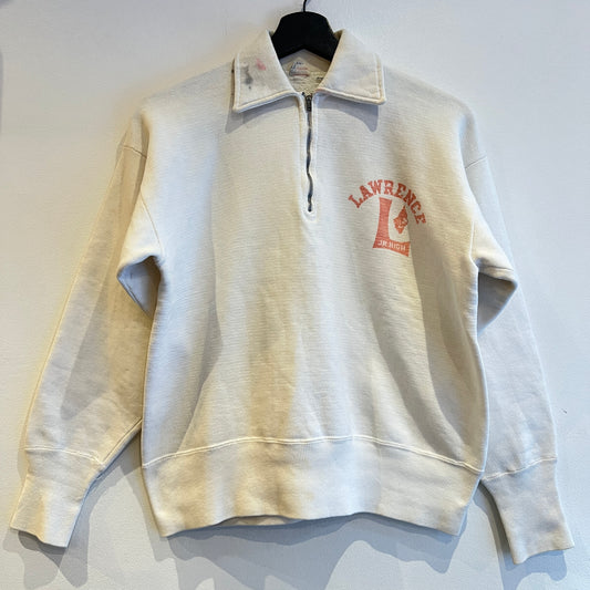 1951s ~ 1961s Champion Half Zip White Sweatshirt with Lawrance Jr. High Print