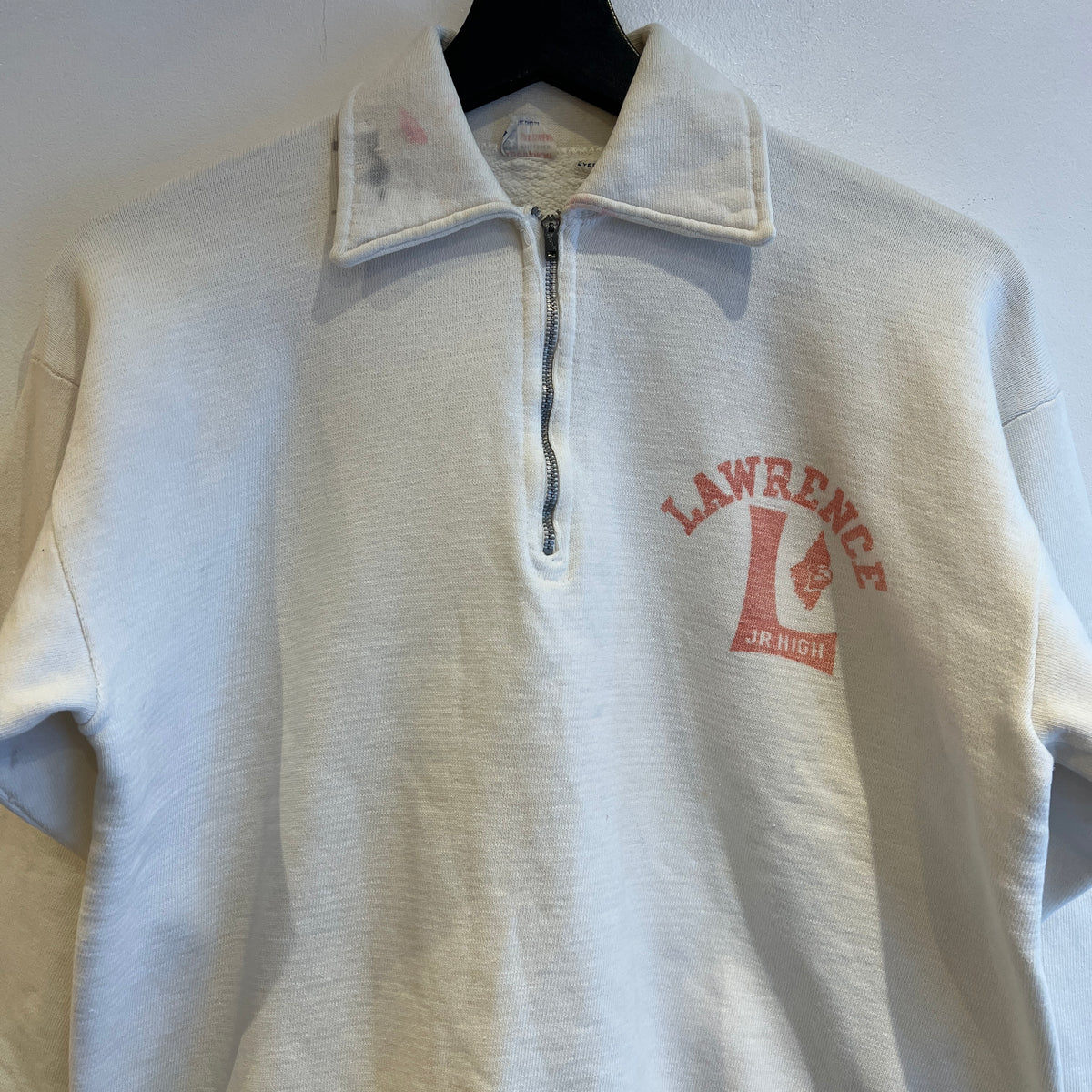 1951s ~ 1961s Champion Half Zip White Sweatshirt with Lawrance Jr. High Print