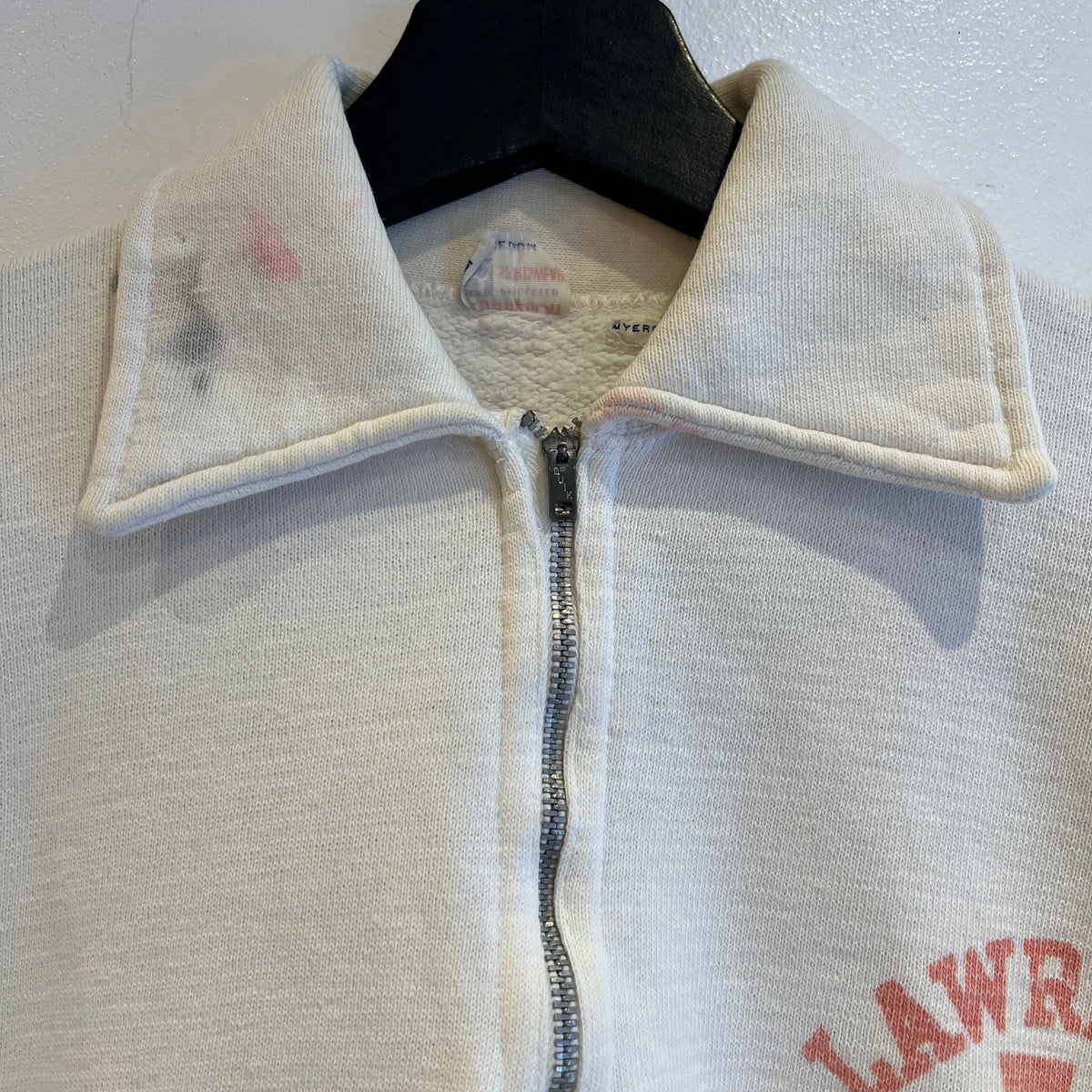 1951s ~ 1961s Champion Half Zip White Sweatshirt with Lawrance Jr. High Print